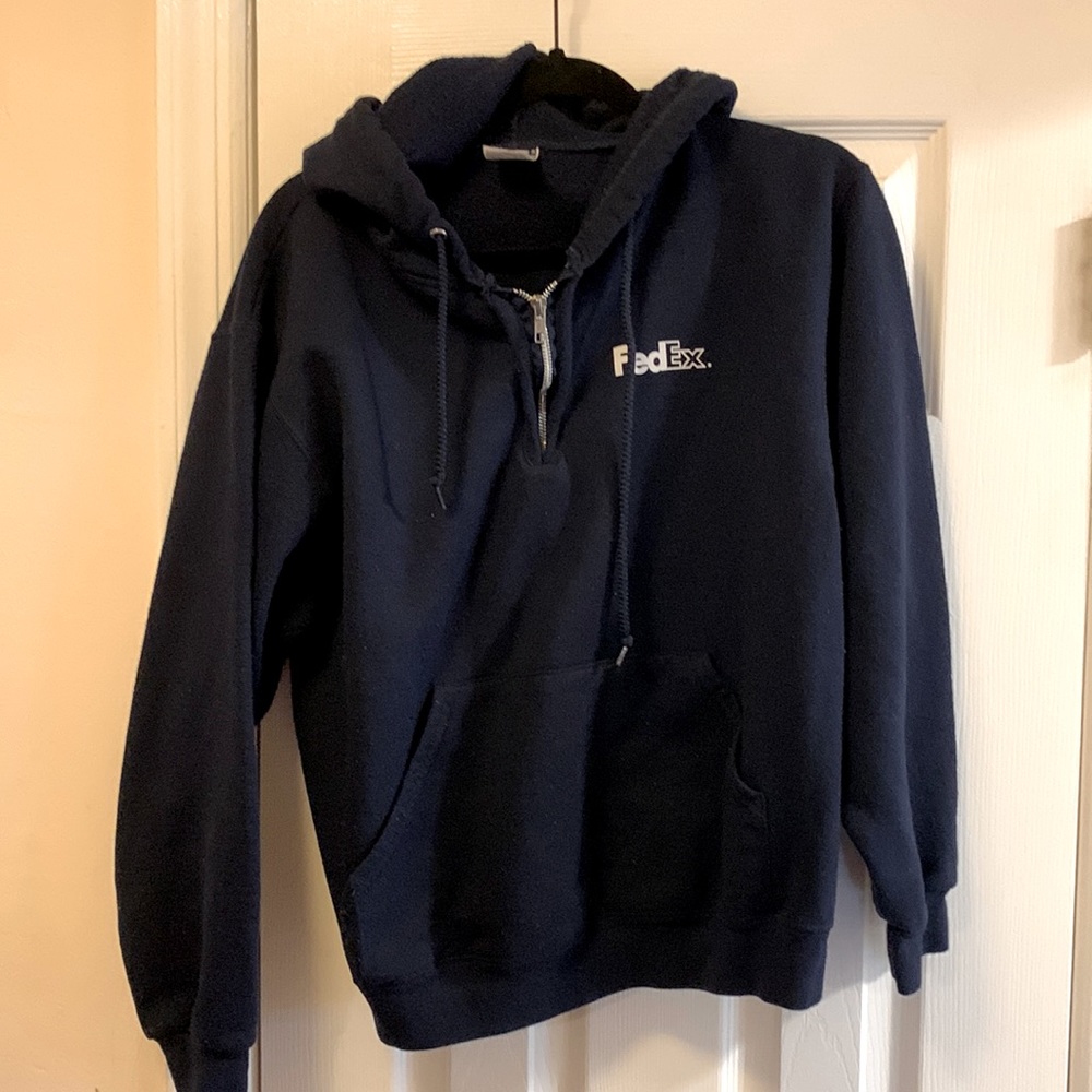 FedEx Half Zip Hoodie Navy Blue Medium